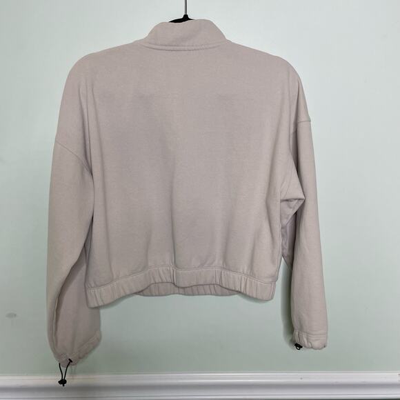 Calvin Klein Performance Long Sleeve 1/4 Zip Cropped Sweatshirt Pullover Cream L - Picture 2 of 10
